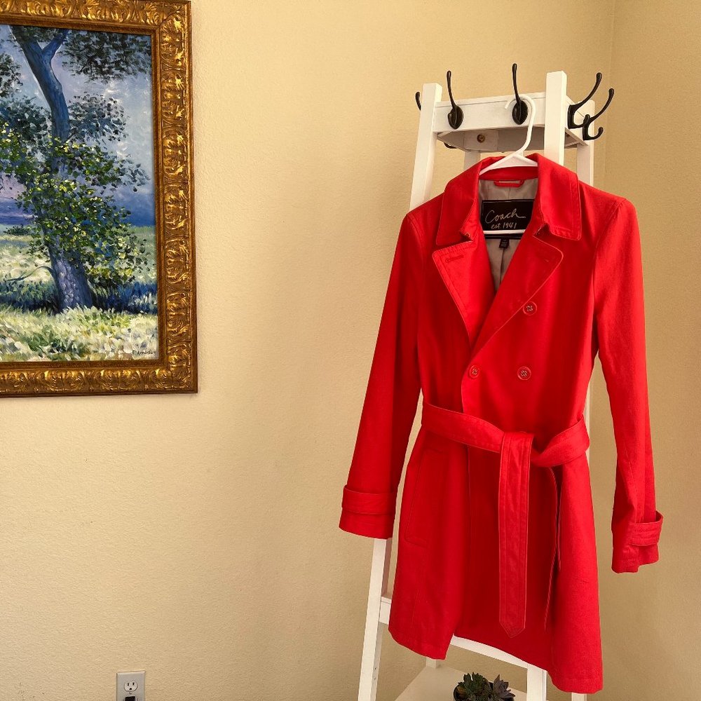NWOT, Coach Orange/Red Trench Coat, Size S/P